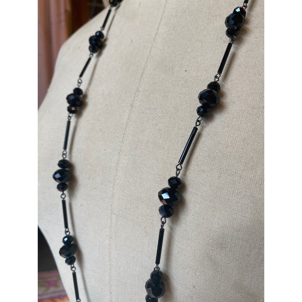vintage 1990s long jet glass necklace victorian style flapper mourning jewelry